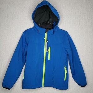 M2C Boys Blue Reflective Full Zip Removable Hood Rain Jacket Size 11